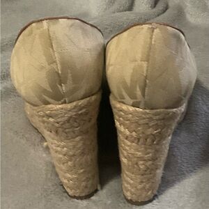 Michael Kors Neutral Beige Monogram Espadrille Wedge Heels